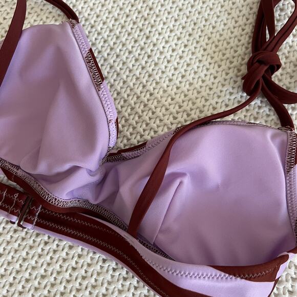 Aerie Scoop Neck Tie Strap Bikini Swim Top Purple Stripe Size Small P - Picture 3 of 4